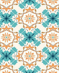 Intricate Teal Orange Tile Inspired Pattern Rug
