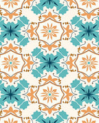 Intricate Teal Orange Tile Inspired Pattern Rug