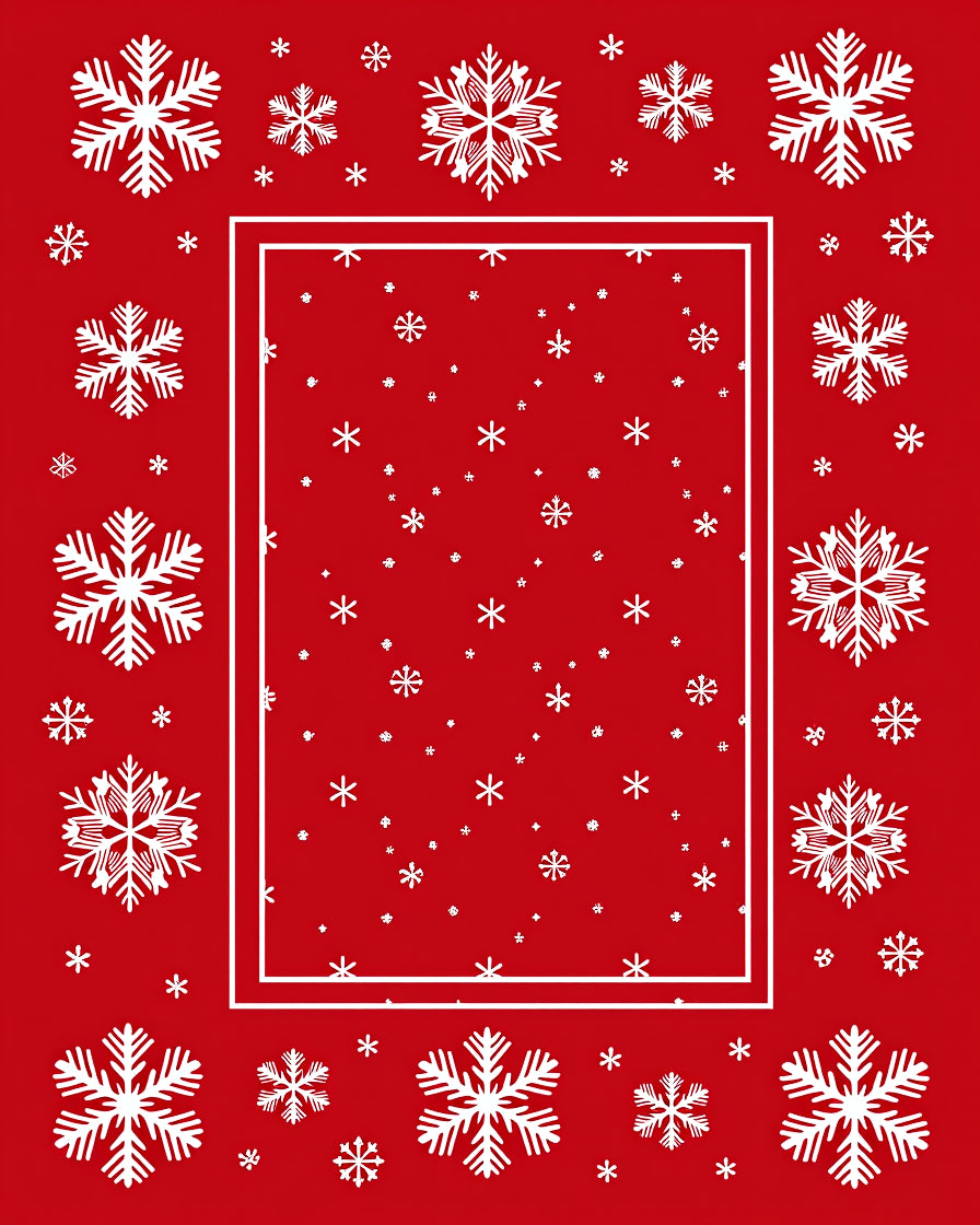 Festive Red White Snowflake Border Rug
