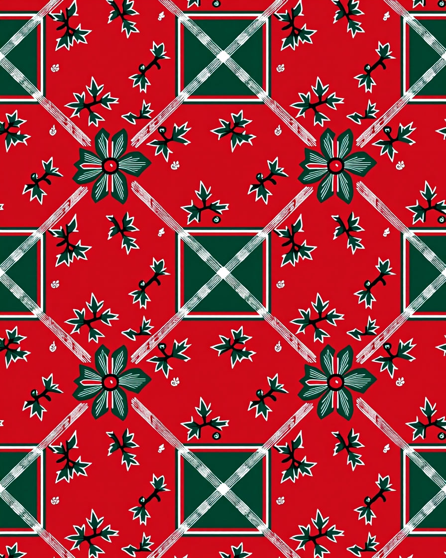 Red Green Floral Plaid Pattern Rug