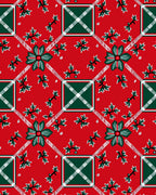 Red Green Floral Plaid Pattern Rug