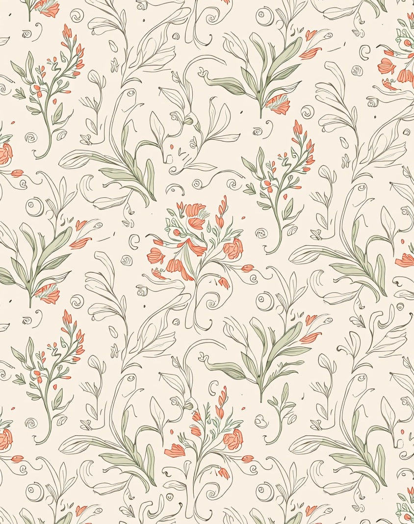 Botanical Vine Sketch Design Rug