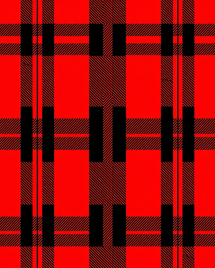 Bold Red Black Plaid Pattern Rug