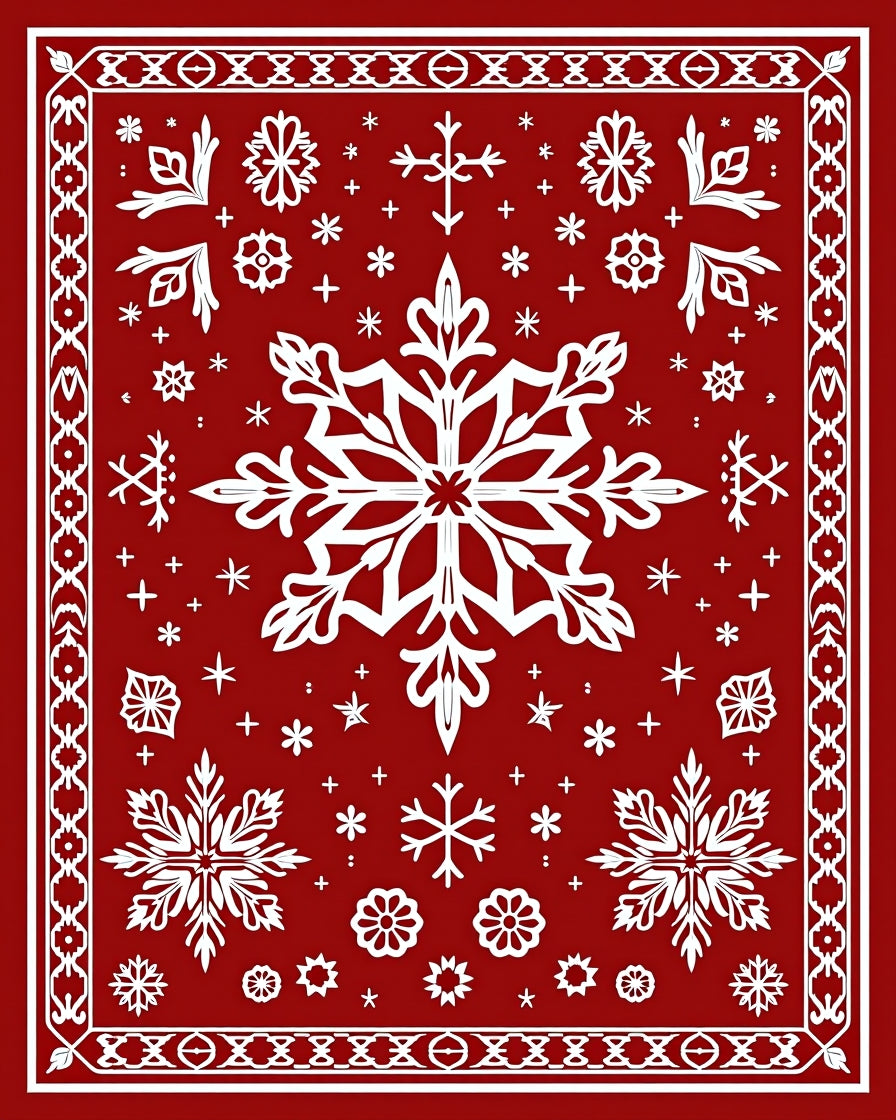 Bold Red Snowflake Festive Pattern Rug