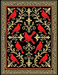 Red Cardinal And Gold Floral Pattern Rug