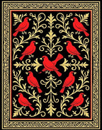 Red Cardinal And Gold Floral Pattern Rug