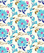 Floral Vining Patterned Blue Pink Rug