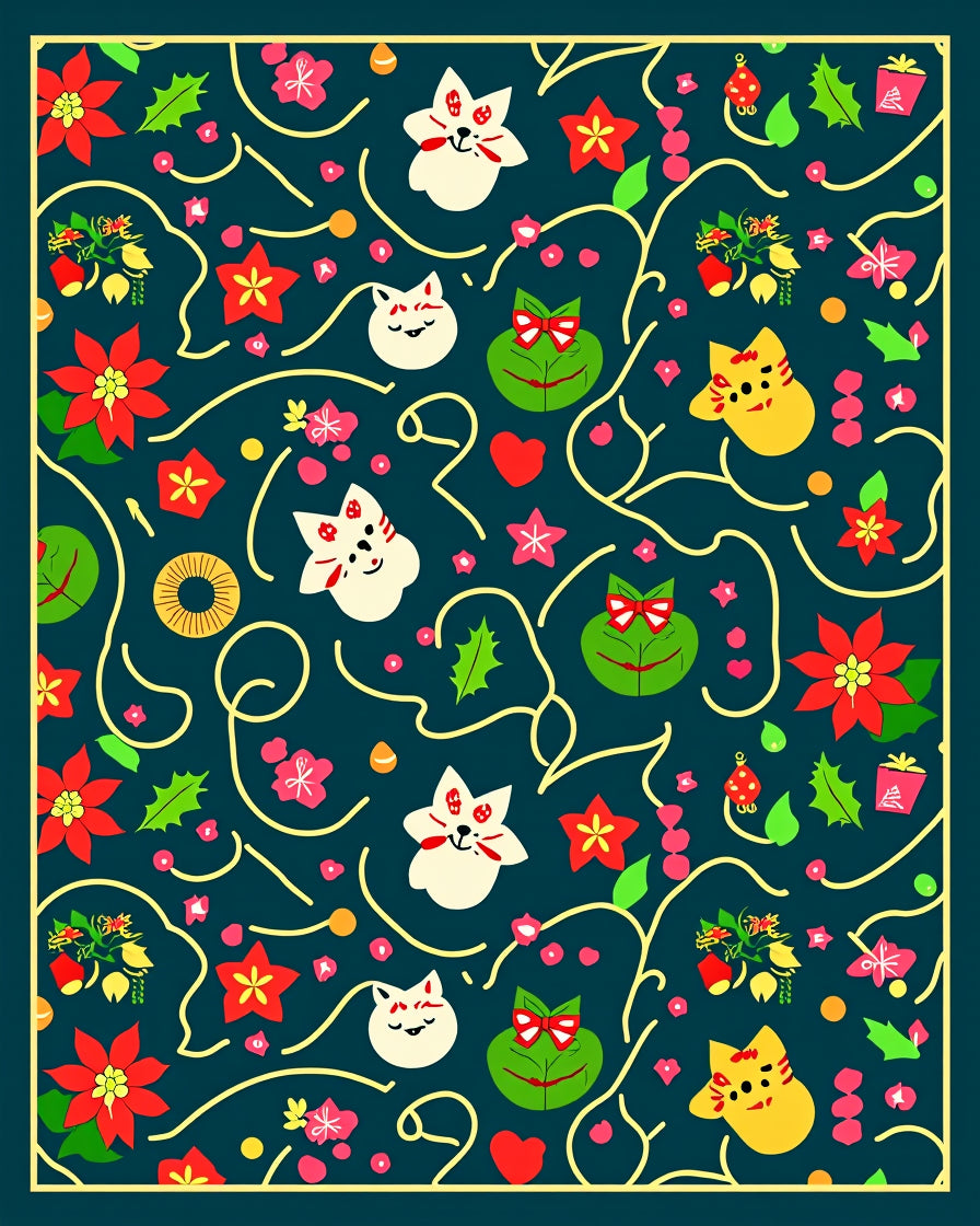 Cute Kittens Flowers Festive Pattern Rug