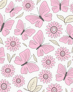 Pink Butterfly Daisy Pattern Rug