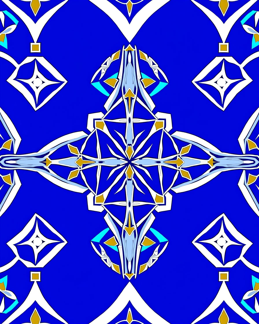 Vibrant Blue Geometric Abstract Pattern Rug
