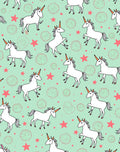White Unicorn Star Mint Green Pattern Rug