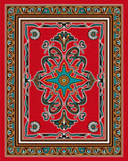 Red Floral Star Bordered Decorative Rug