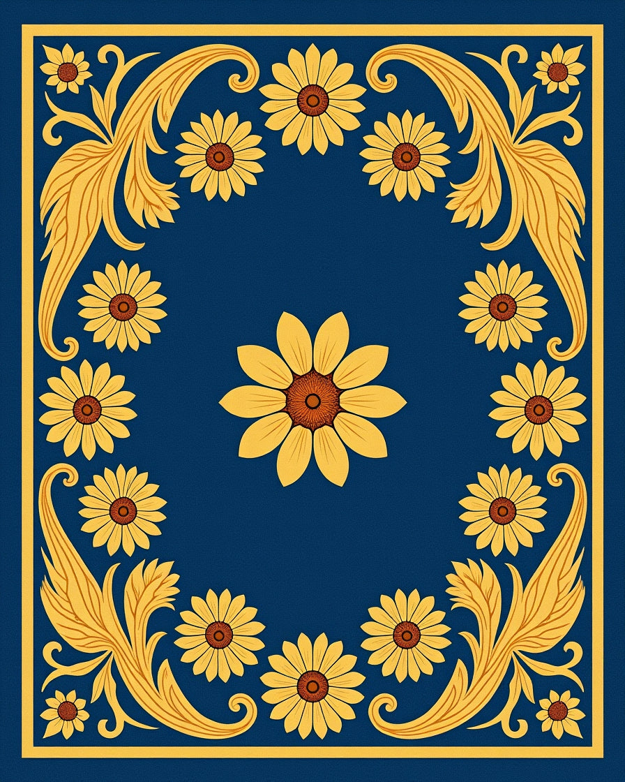 Symmetrical Floral Border With Centerpiece Rug