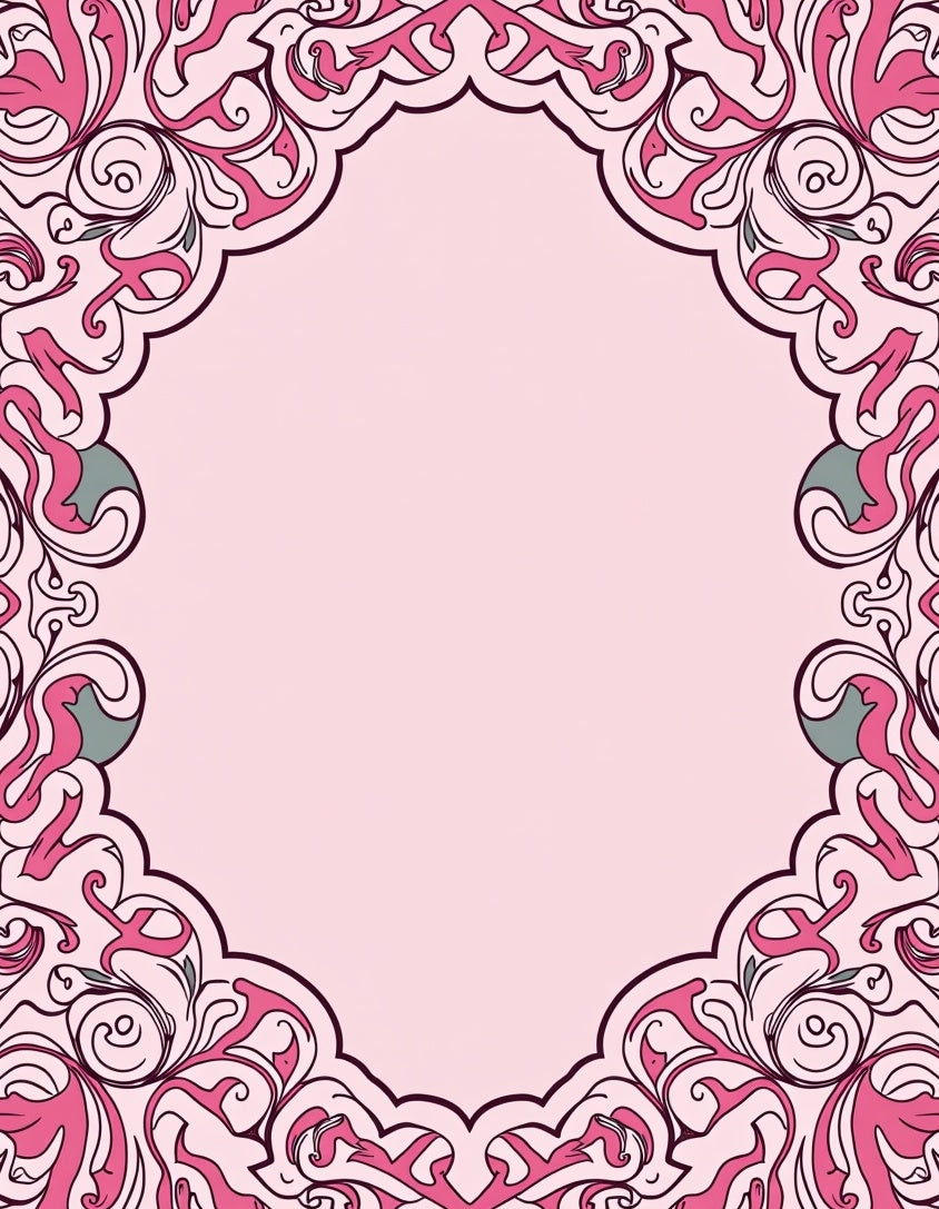 Ornate Pink Floral Scrollwork Design Rug