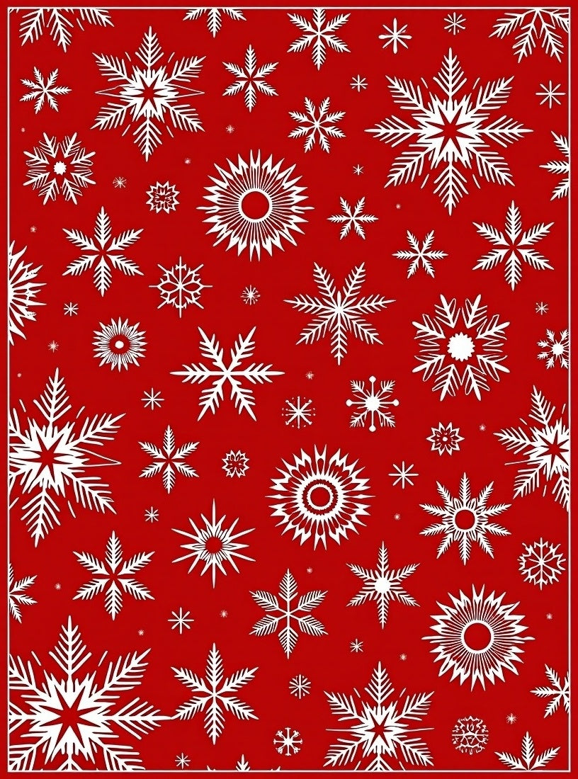 Red Snowflake Pattern Festive Design Rug