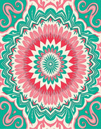 Intricate Teal Pink Flower Mandala Pattern Rug