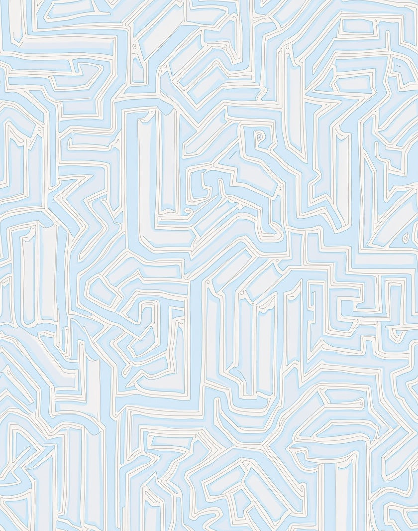 Light Blue Abstract Maze Pattern Rug