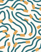 Teal Square Curve Pattern Design Rug