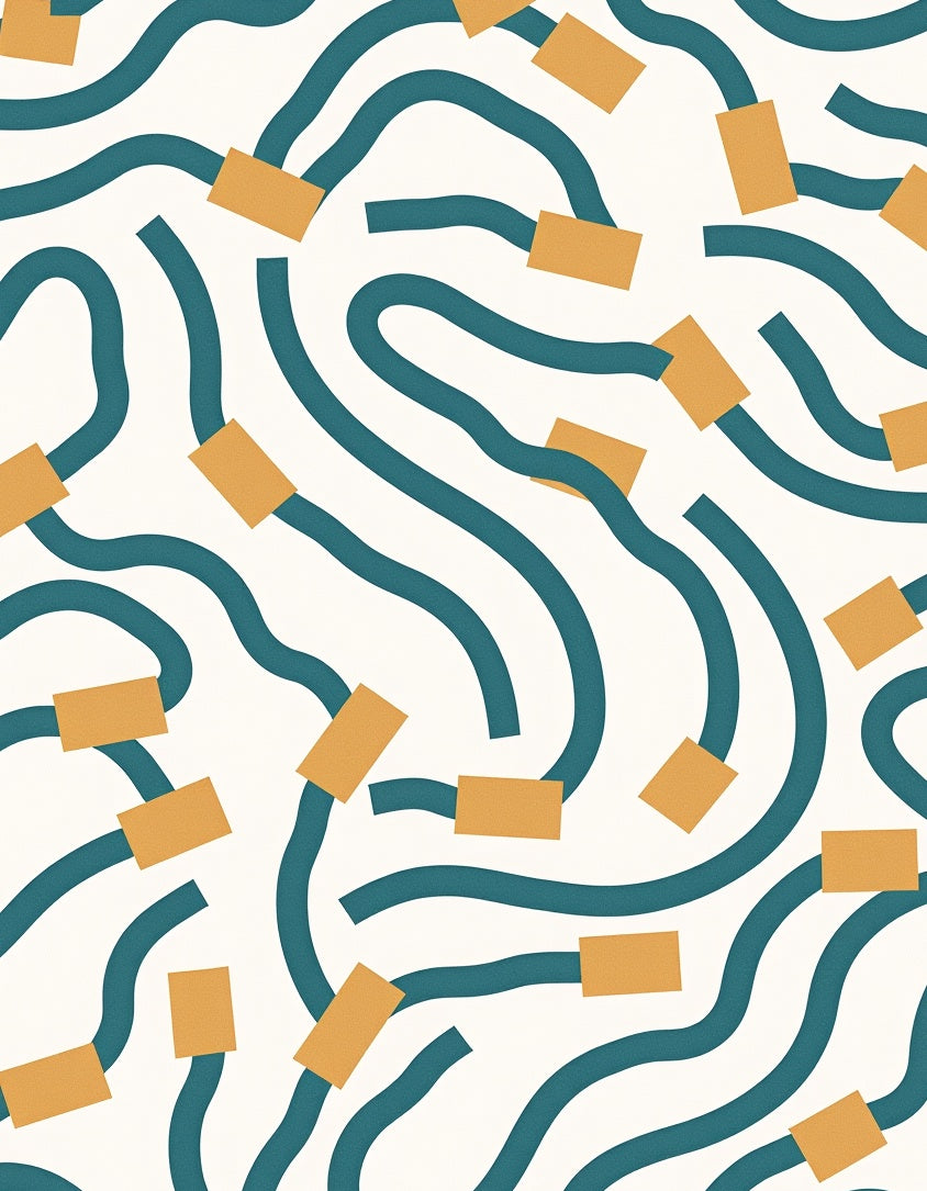 Teal Square Curve Pattern Design Rug