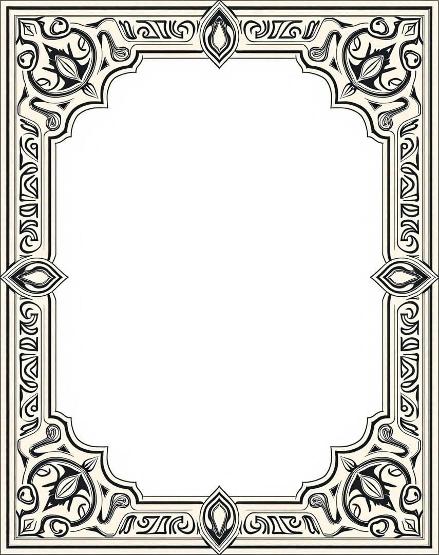 Elegant Black Floral Scrollwork Frame Rug