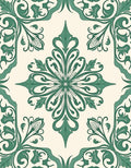 Ornate Green Floral Pattern Rug
