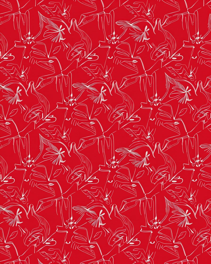 Abstract Floral Line Art Crimson Rug