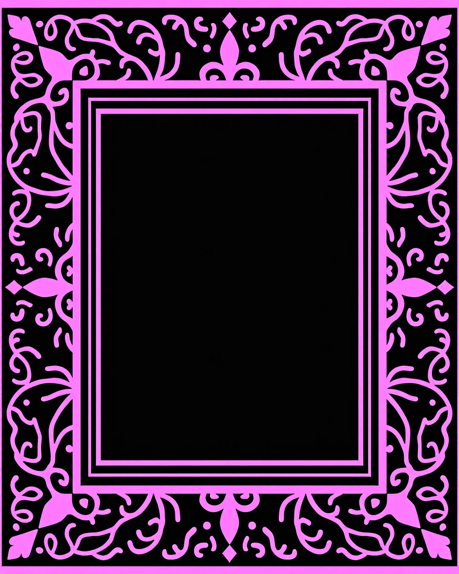 Ornate Pink Vine Scroll Design Rug
