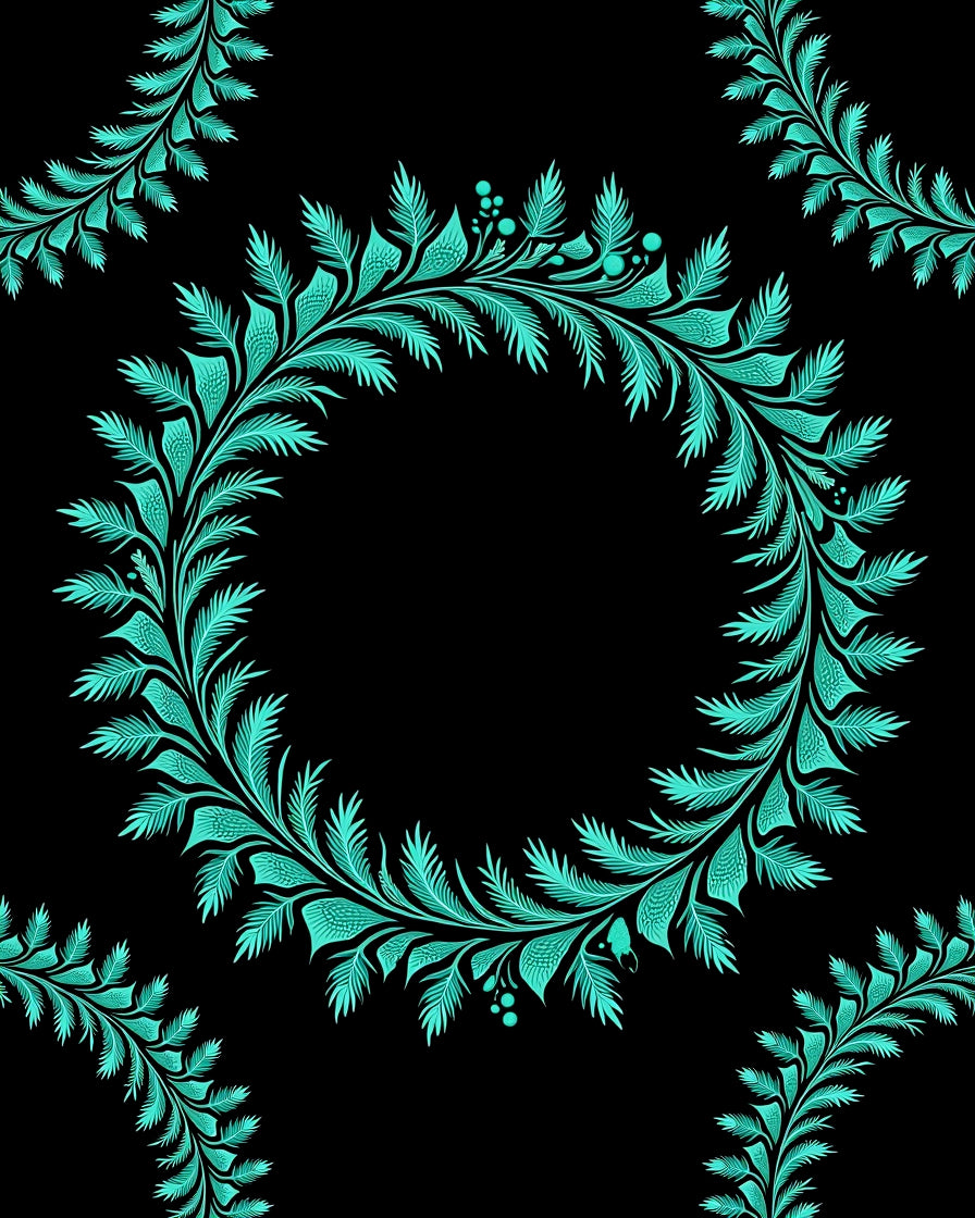 Turquoise Fern Scroll Pattern Rug