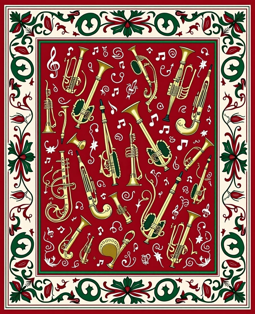 Musical Instruments Red Patterned Rug