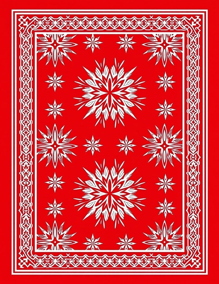Red White Starburst Geometric Design Rug