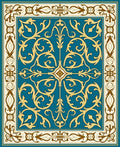 Ornate Teal Gold Floral Scroll Rug