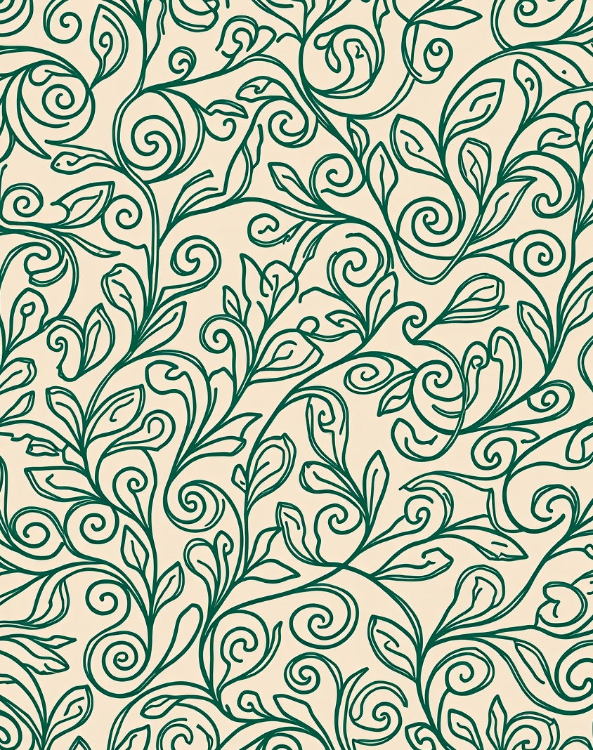 Elegant Green Swirl Floral Vines Rug