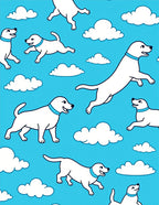Playful White Dogs Clouds Pattern Rug