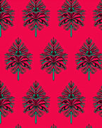 Bold Teal Burgundy Floral Pattern Rug