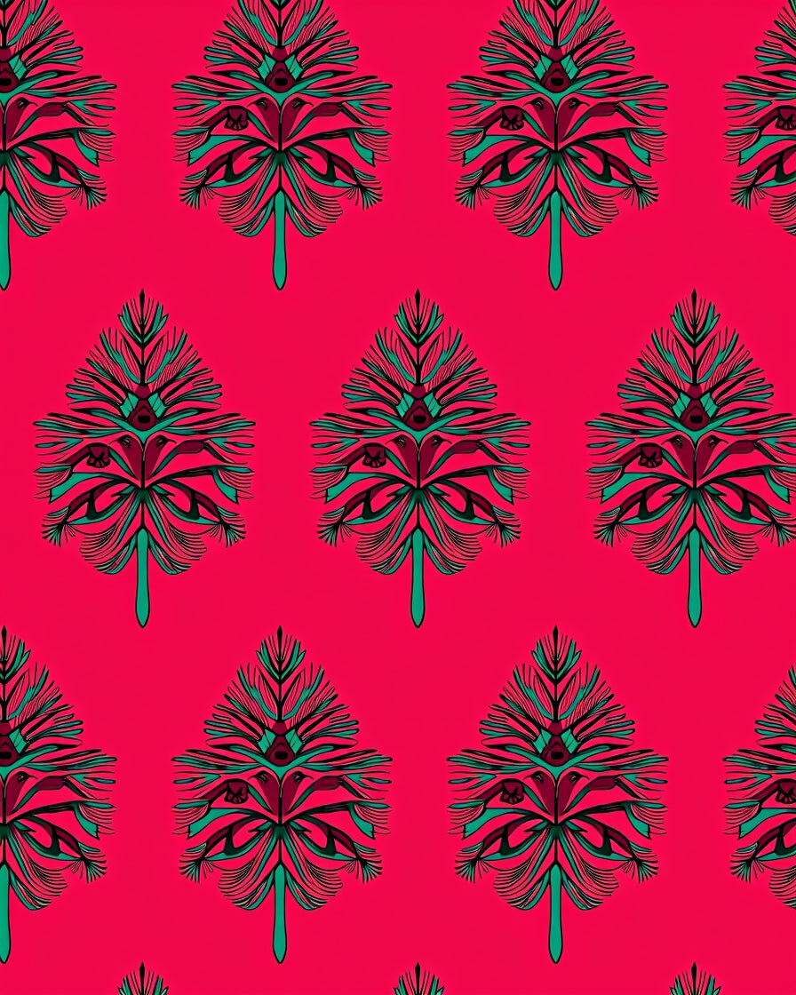 Bold Teal Burgundy Floral Pattern Rug