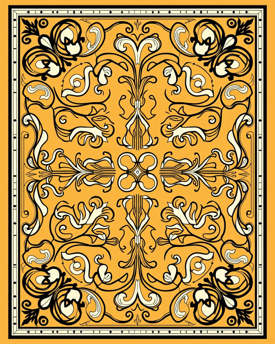 Retro Floral Swirls Ivory Design Rug