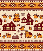 Whimsical Cats and Houses Pattern Rug