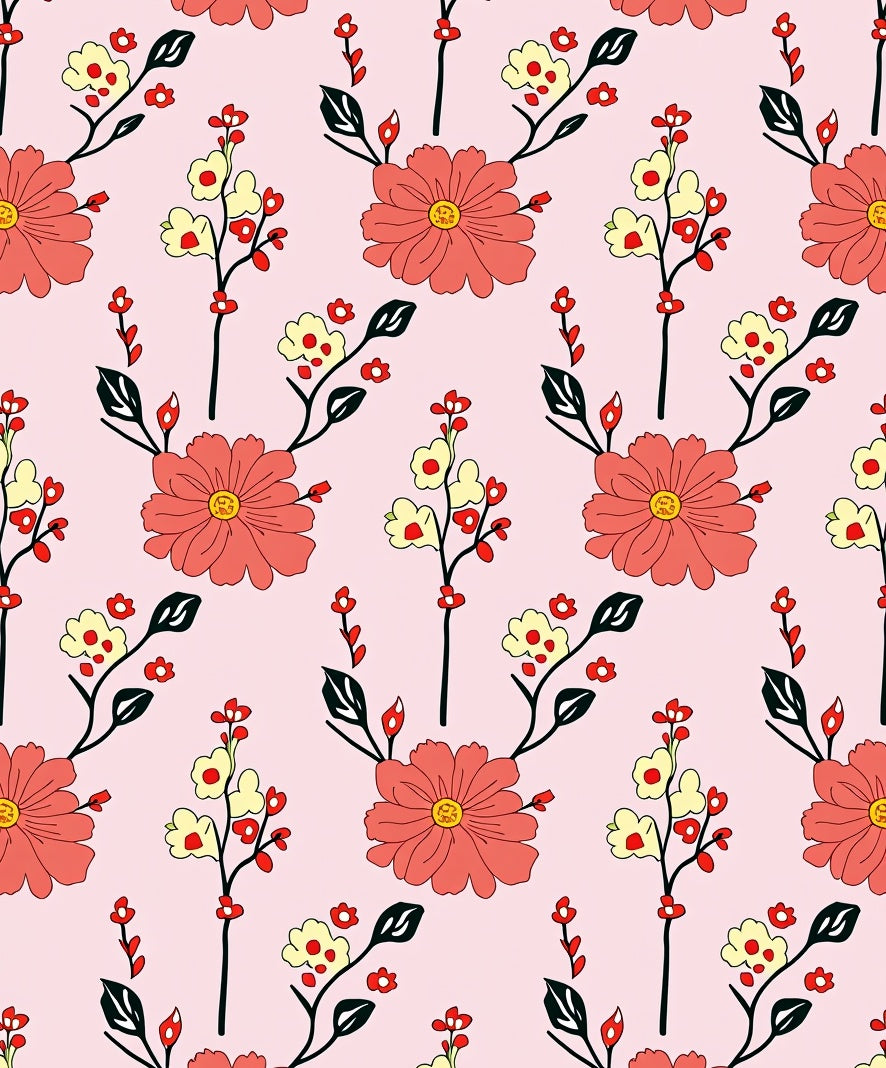 Coral Yellow Floral Sprig Design Rug