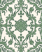 Green Traditional Floral Scroll Rug