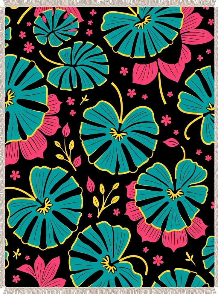 Vibrant Tropical Black Floral Rug