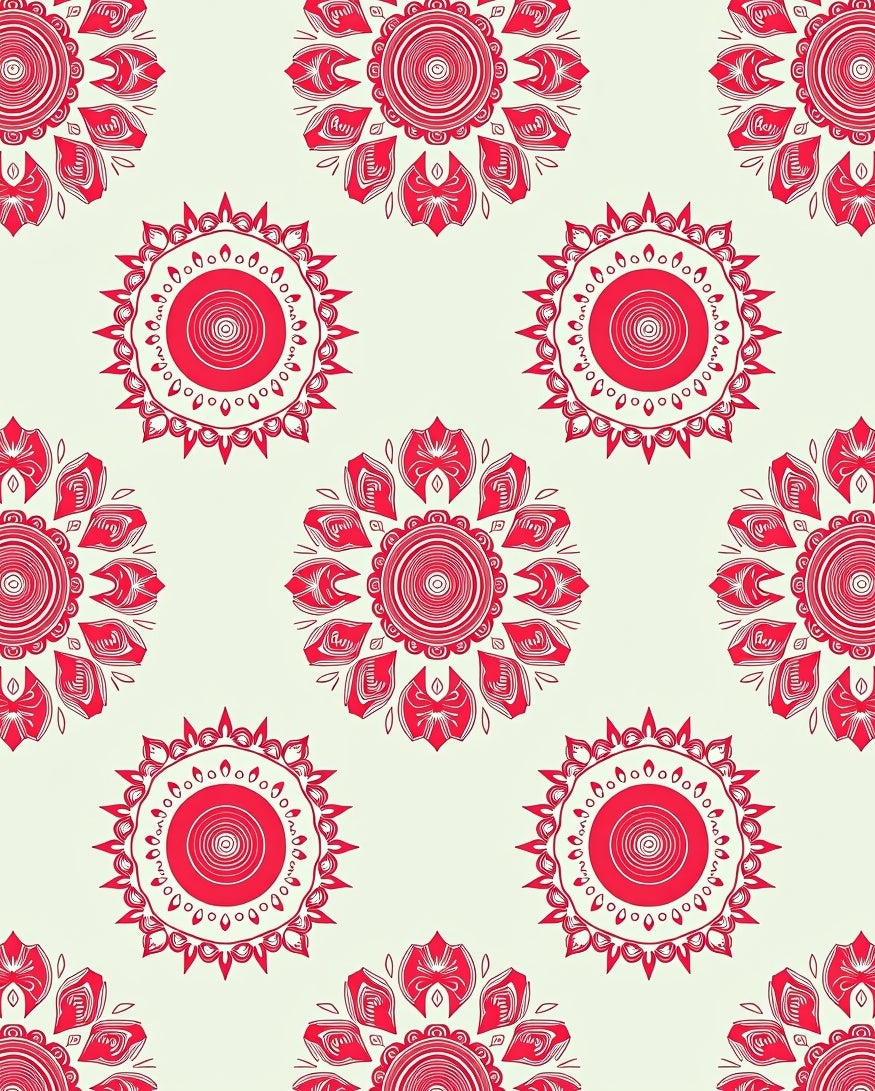 Red Sunburst Mandala Pattern Rug