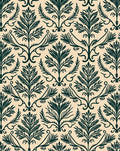 Dark Green Botanical Damask Pattern Rug