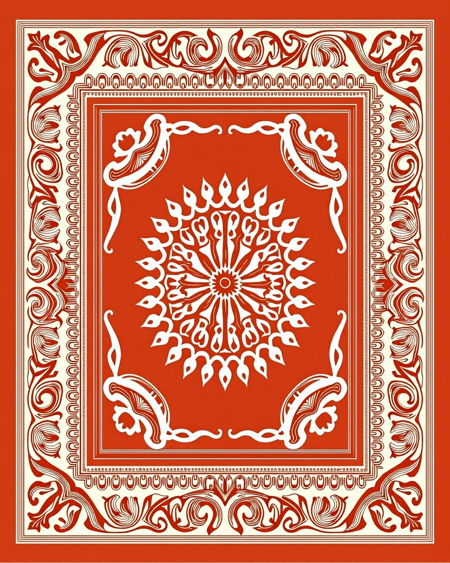 Vintage Floral Medallion Red Cream Rug