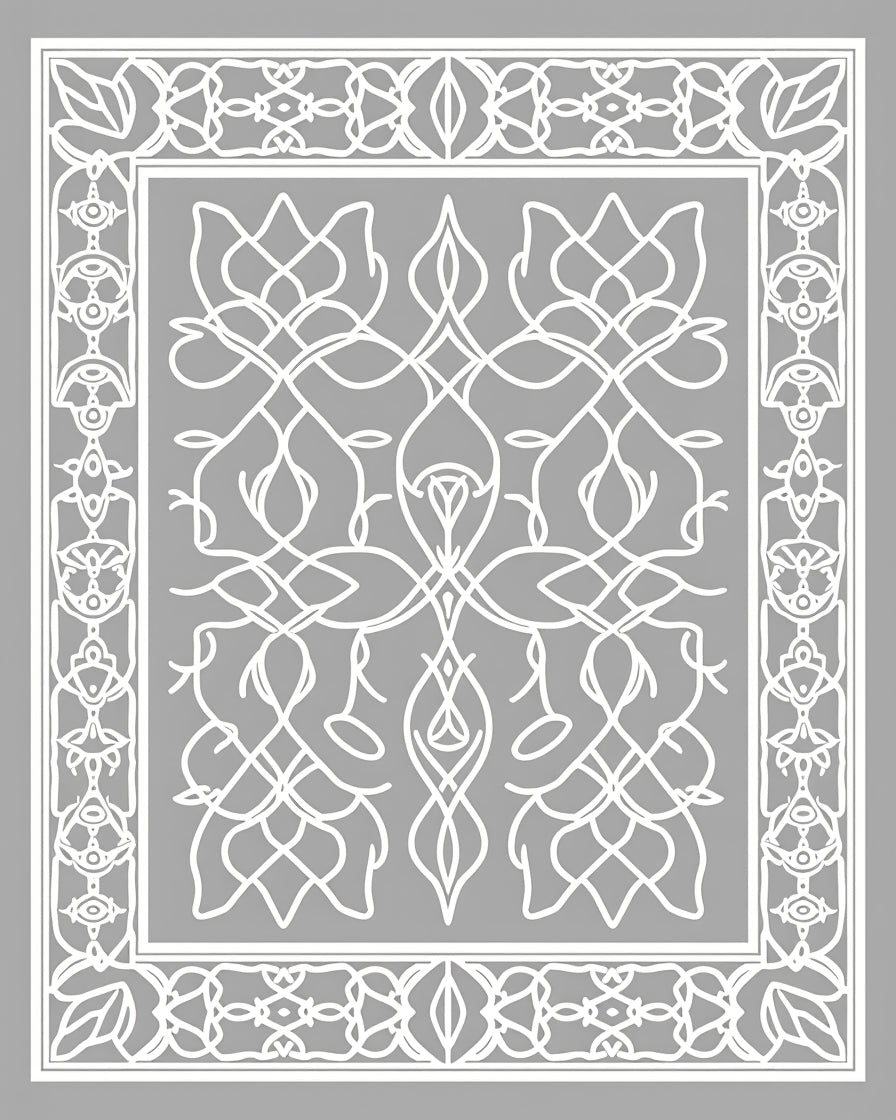 Intricate Floral Scrollwork White Design Rug