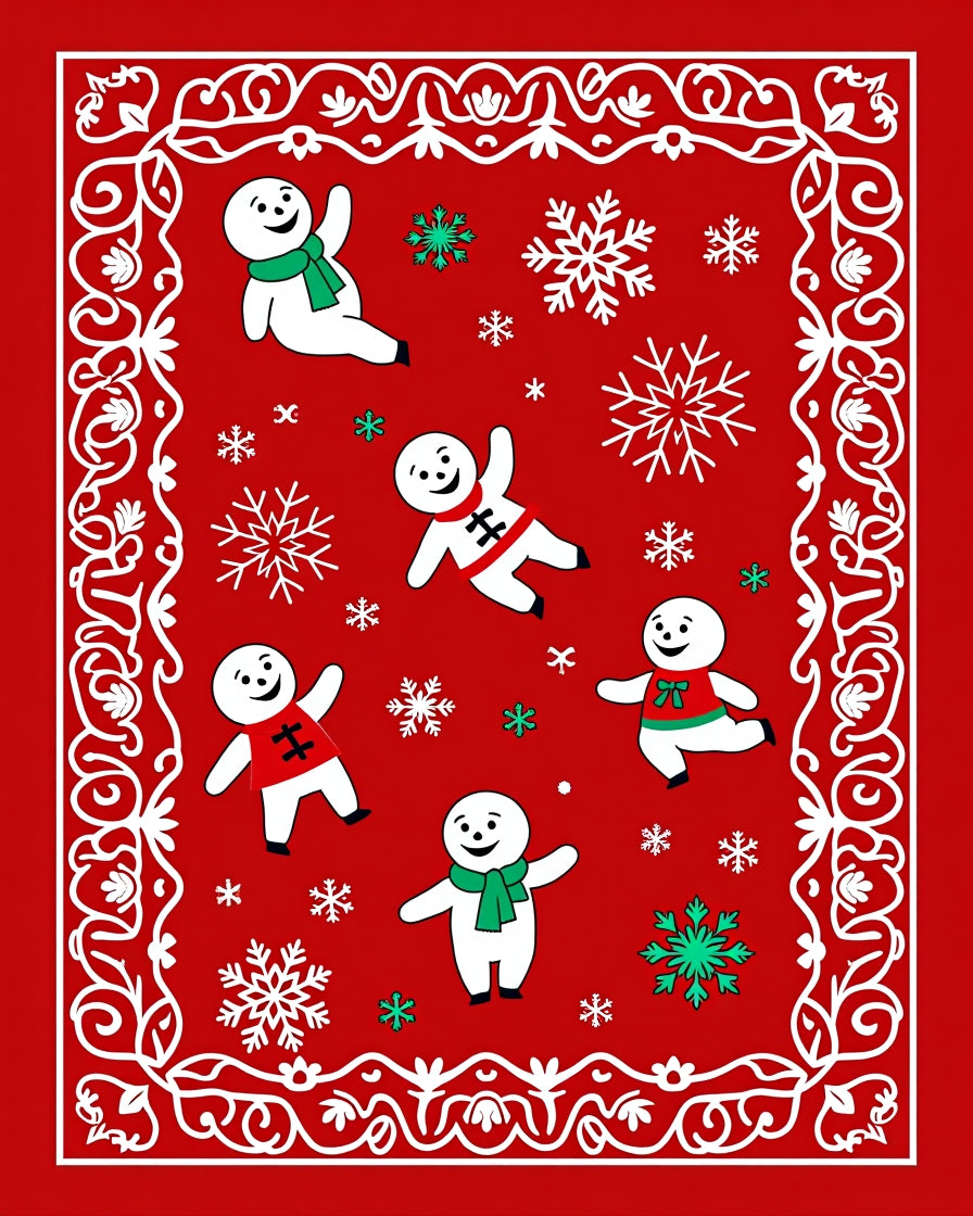 Joyful Snowmen Snowflake Border Design Rug