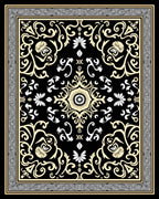 Intricate Black Cream Floral Medallion Rug