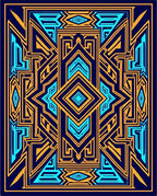 Symmetrical Geometric Lines Blue Orange Pattern Rug