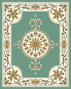 Gold Floral Medallion Green Heritage Rug