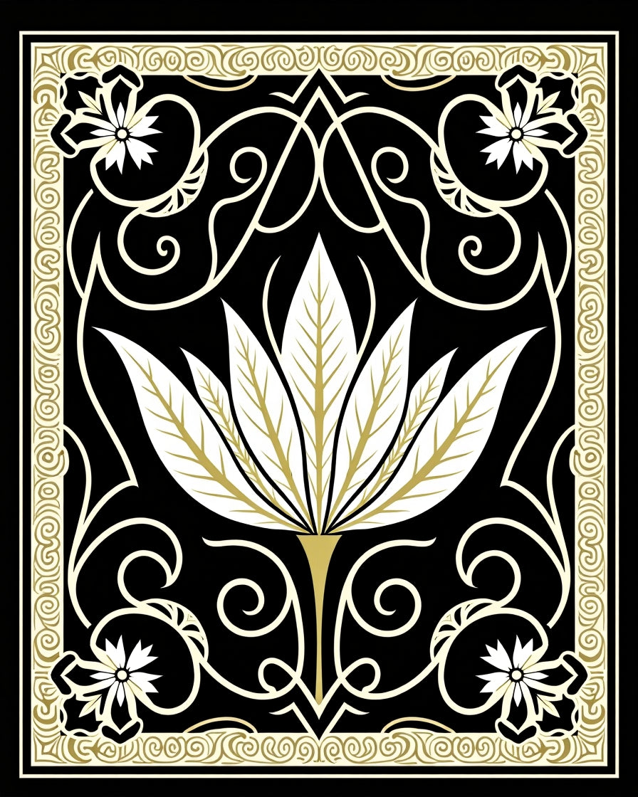 Ornate Gilded Floral Scrollwork Design Rug