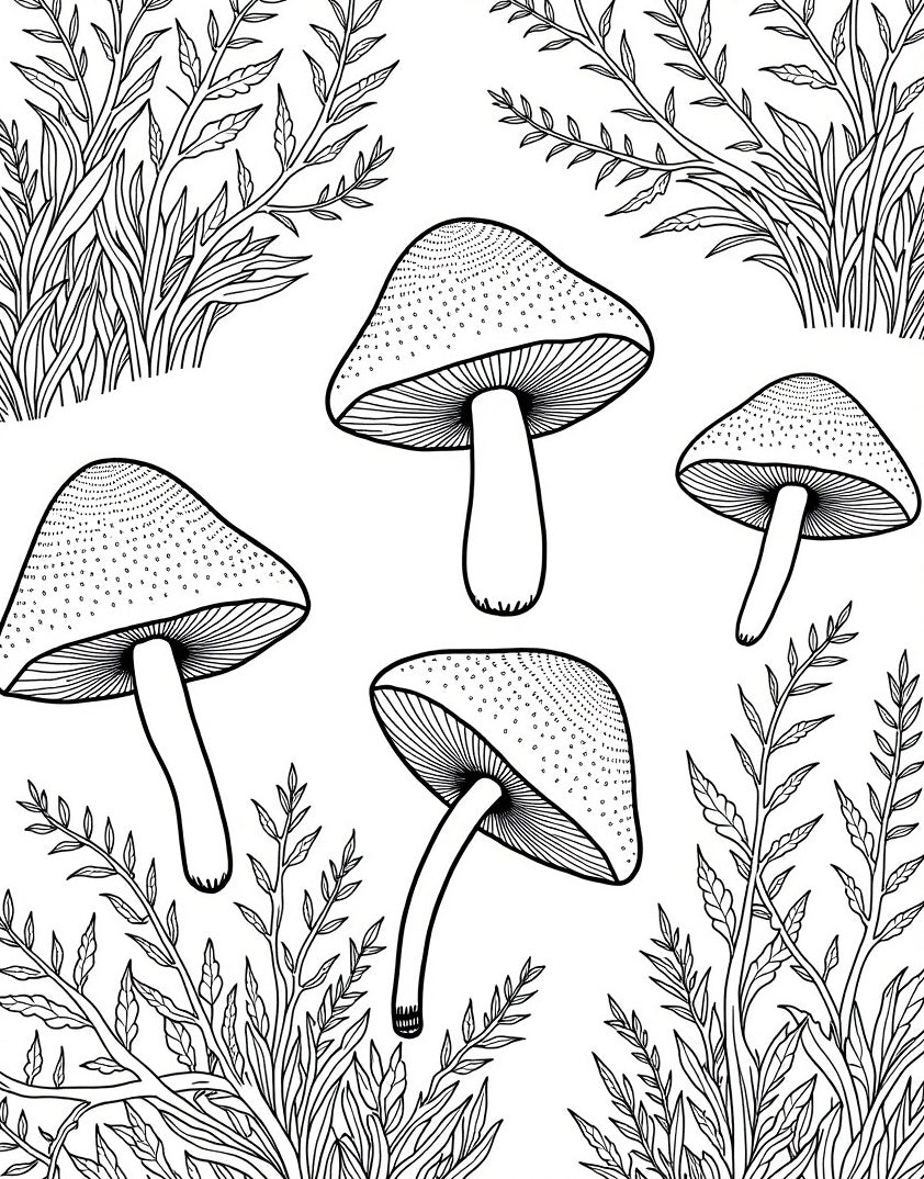 Woodland Mushroom Foliage Pattern Rug